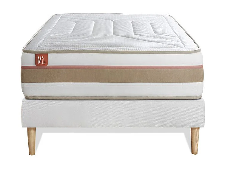 Ensemble LE TENDRE 90x190cm Ressorts ensachés + Mémoire de forme 7 zones de confort - Ep. 28cm + sommier Blanc