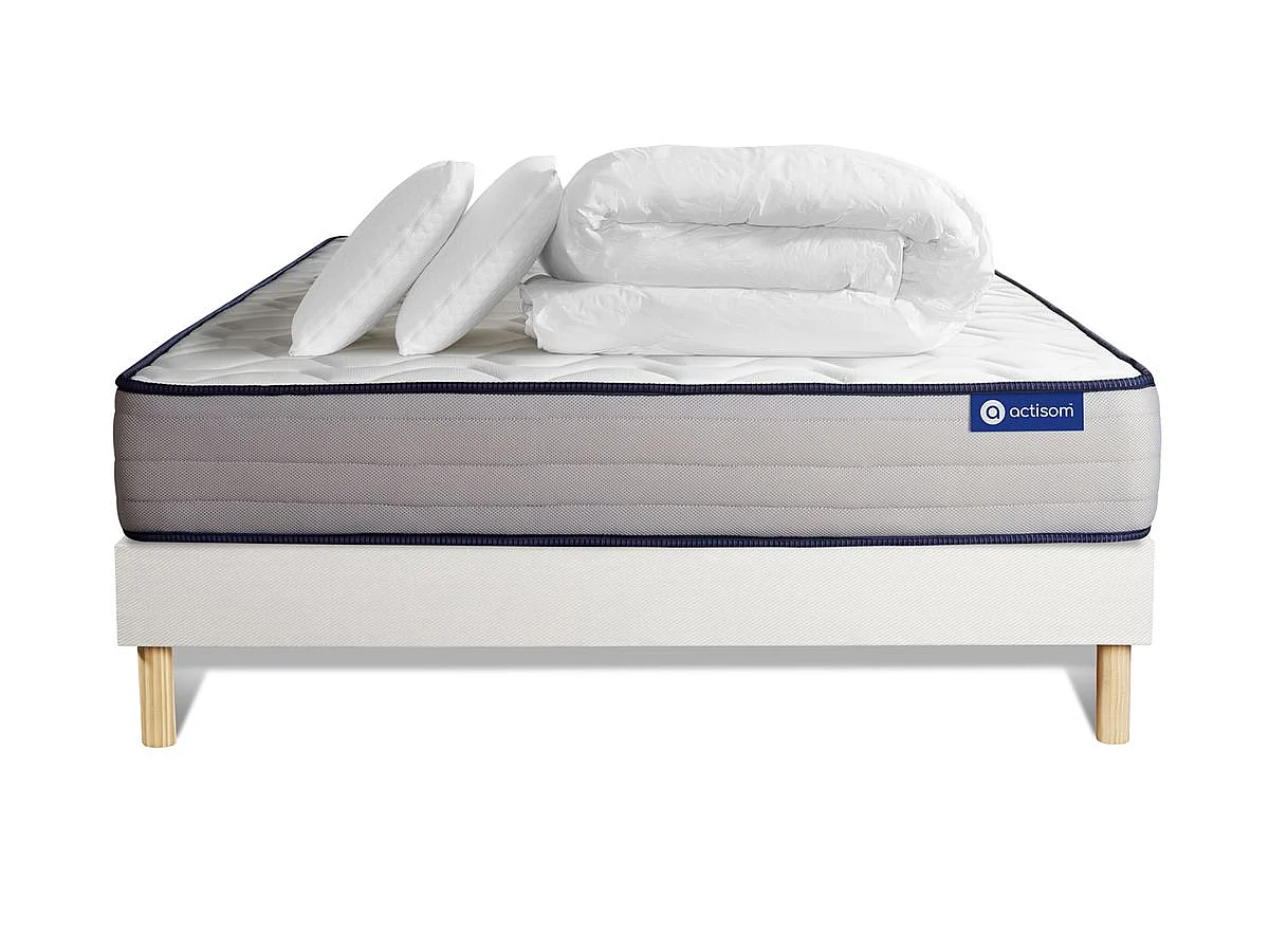 Pack prêt à dormir matelas Latex et Mémoire de forme ACTILATEX FORM 200x200 cm + sommier KIT blanc + 2 oreillers + couette