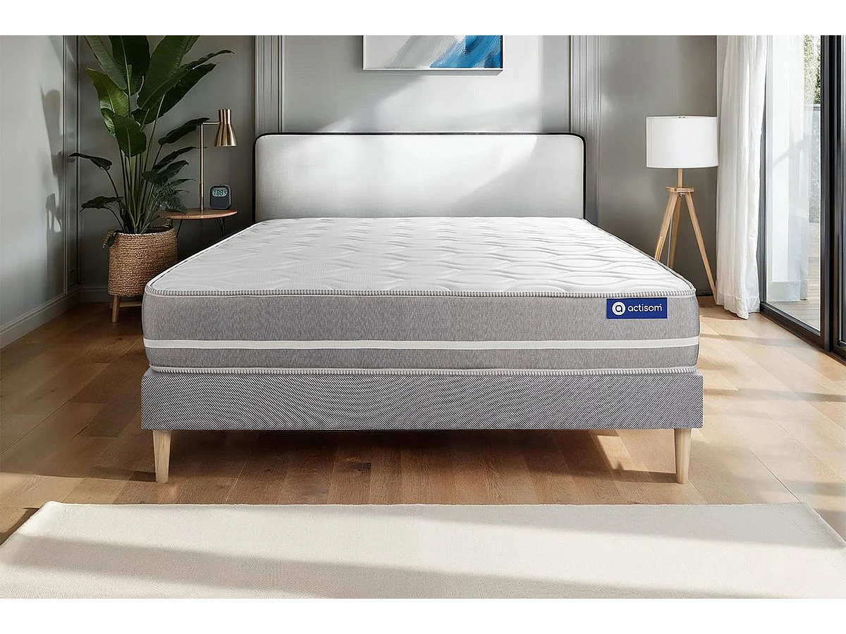 Ensemble matelas Latex + mémoire de forme ACTILATEX TOUCH 90x190 3zones de confort + sommier KIT gris