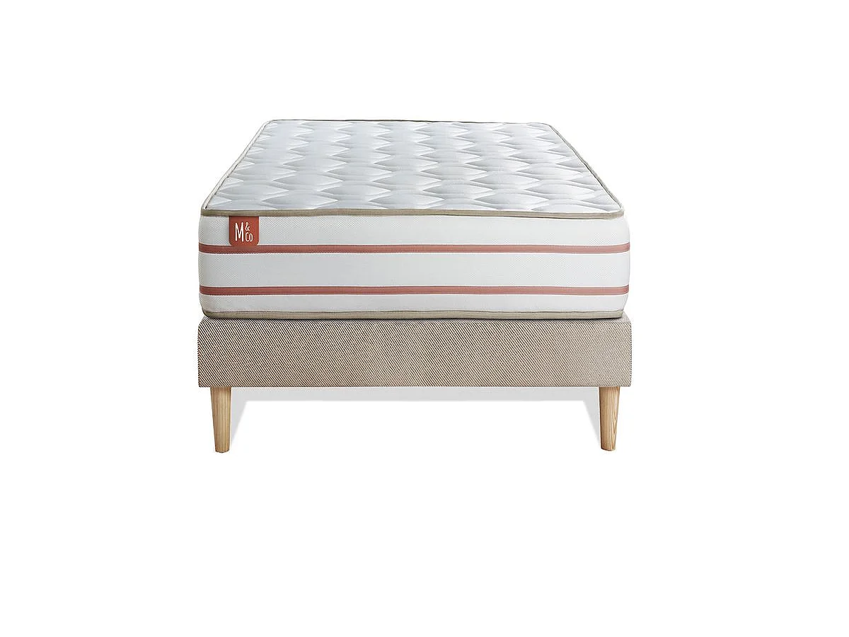Ensemble LE DOUX 90x200cm Mémoire de forme 3 zones de confort - Ep. 24cm + sommier kit Beige