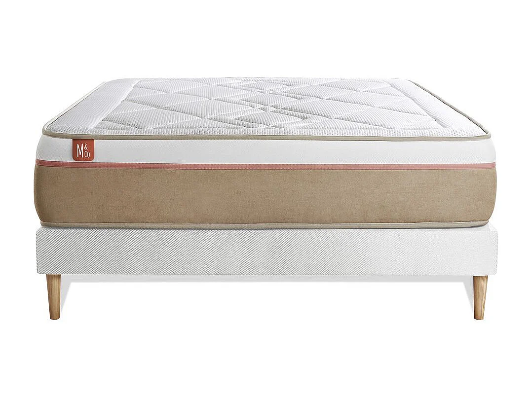 Ensemble LE SOYEUX 140x190cm Ressorts ensachés + Mémoire de forme BioVisco - Ep. 24cm + sommier kit Blanc