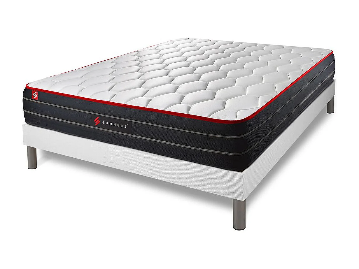 Ensemble 180x200 matelas BOOST ressorts ensachés et mémoire de forme + sommier kit blanc