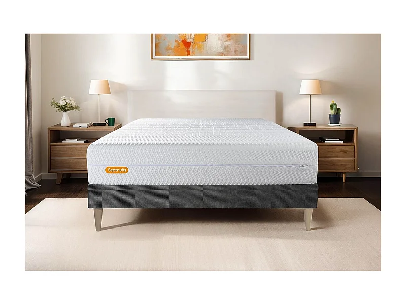 Matelas + sommier gris 90x200 Memo Bio Mousse à mémoire de forme 5 zones de confort Maxi épaisseur Déhoussable