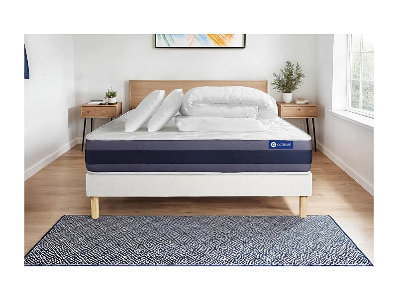 Compleet bedpakket - Matras 140x190 cm + Boxspring met lattenbodem (in kit) + 2 kussens + Dekbed - Actimemo Morpho