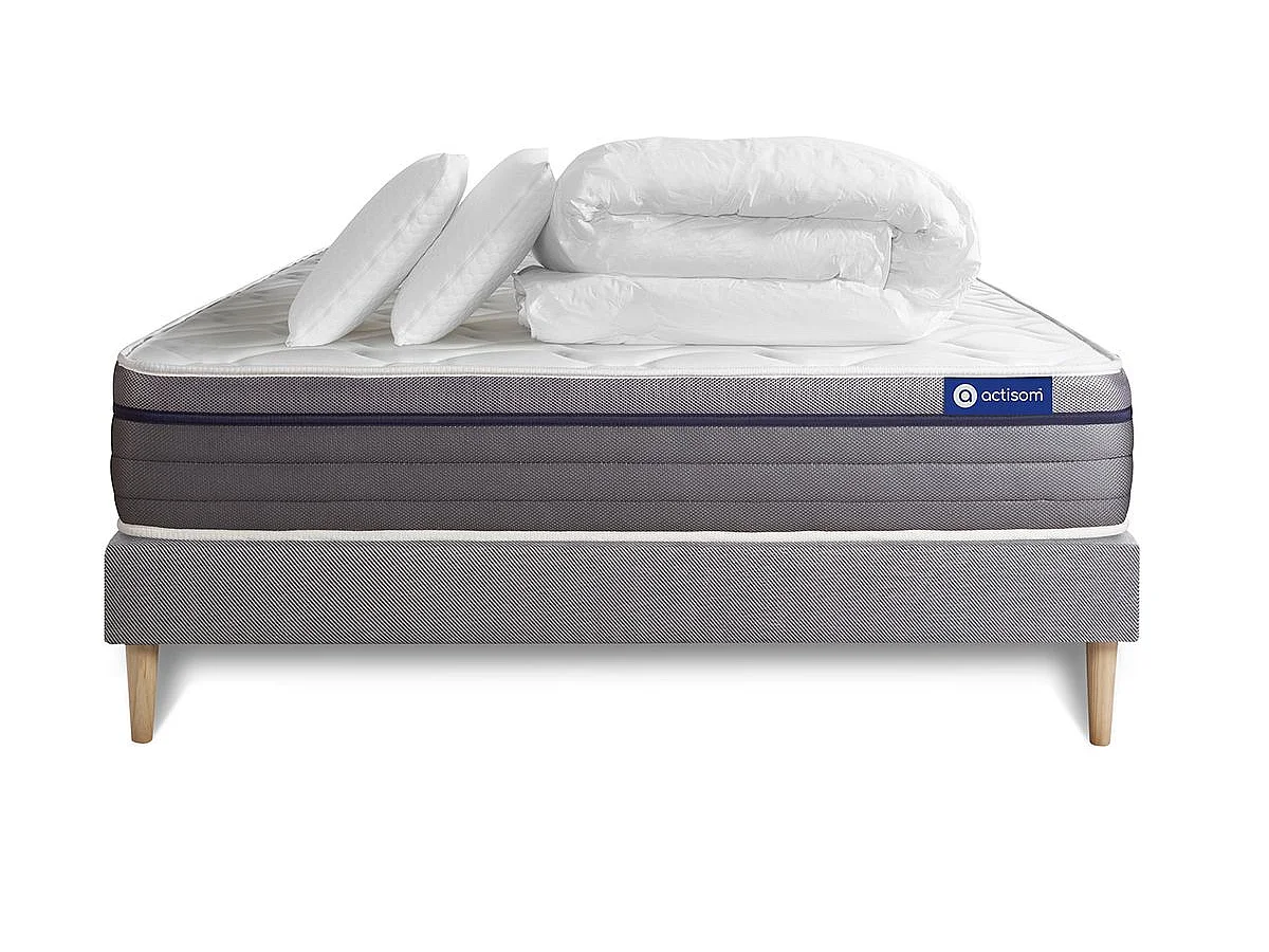 Pack cama completa - Colchón 180x200cm + Somier con láminas (kit) + 2 almohadas + Edredón - Actiflex Zen