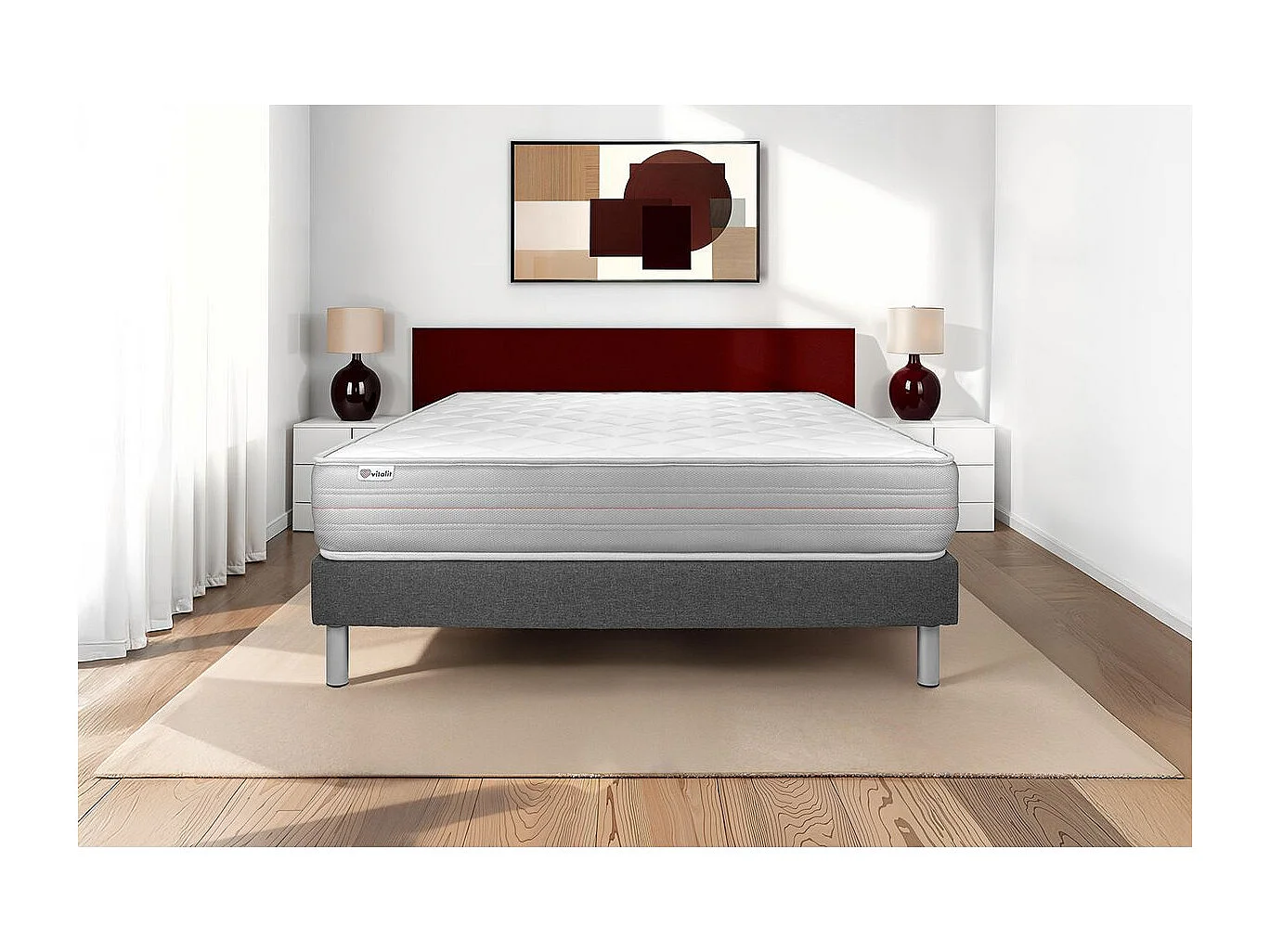 Ensemble VITALMEMO 90x200cm sommier kit gris