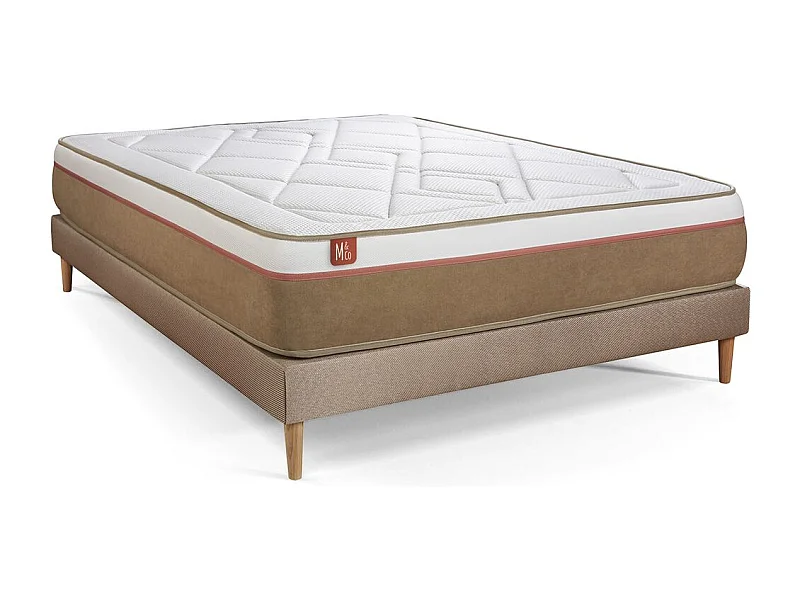 Pack prêt à dormir matelas LE SOYEUX 160x200cm Ressorts ensachés + Mémoire de forme BioVisco + sommier kit Beige
