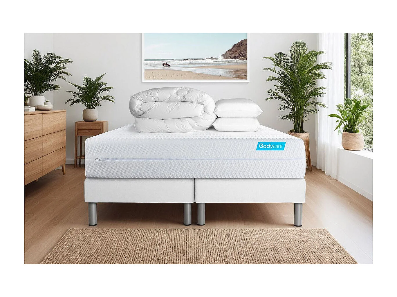 Pack BIOCARE 180x200 Mousse à mémoire de forme BIO 5 zones Maxi épaisseur + Couette + 2 oreillers