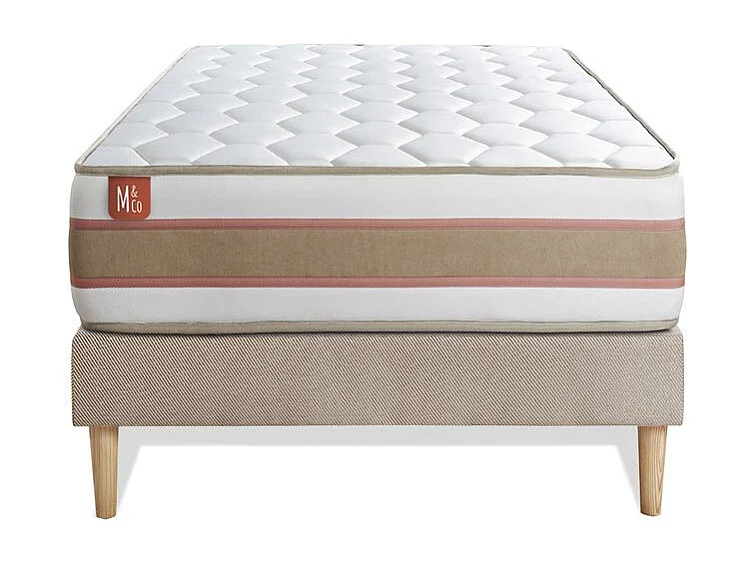 Ensemble LE DÉLICAT 90x190cm Ressorts ensachés + Mémoire de forme 5 zones de confort - Ep. 26cm + sommier Beige
