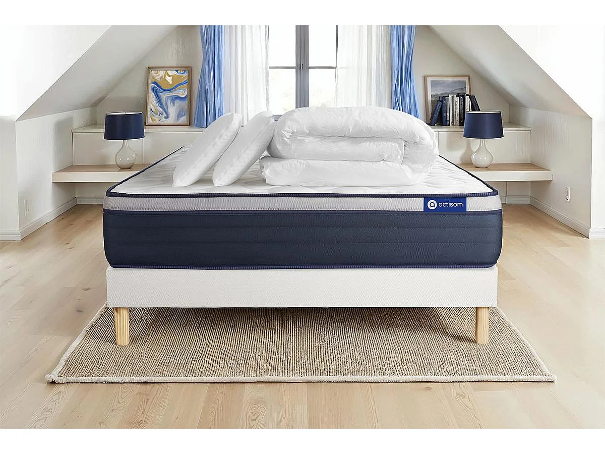 Compleet bedpakket - Matras 140x190 cm + Boxspring met lattenbodem (in kit) + 2 kussens + Dekbed - Actilatex Max