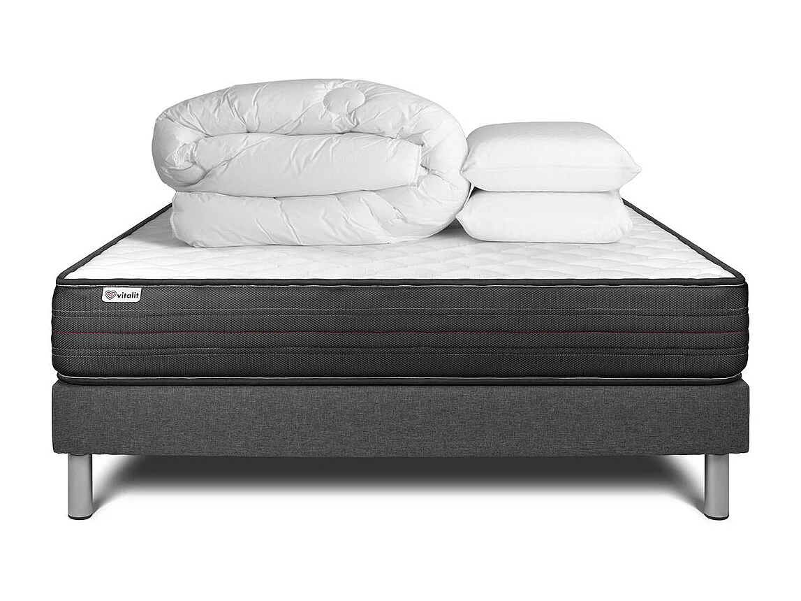 Pack prêt à dormir VITALPOWER 140 x 190 cm sommier Kit gris