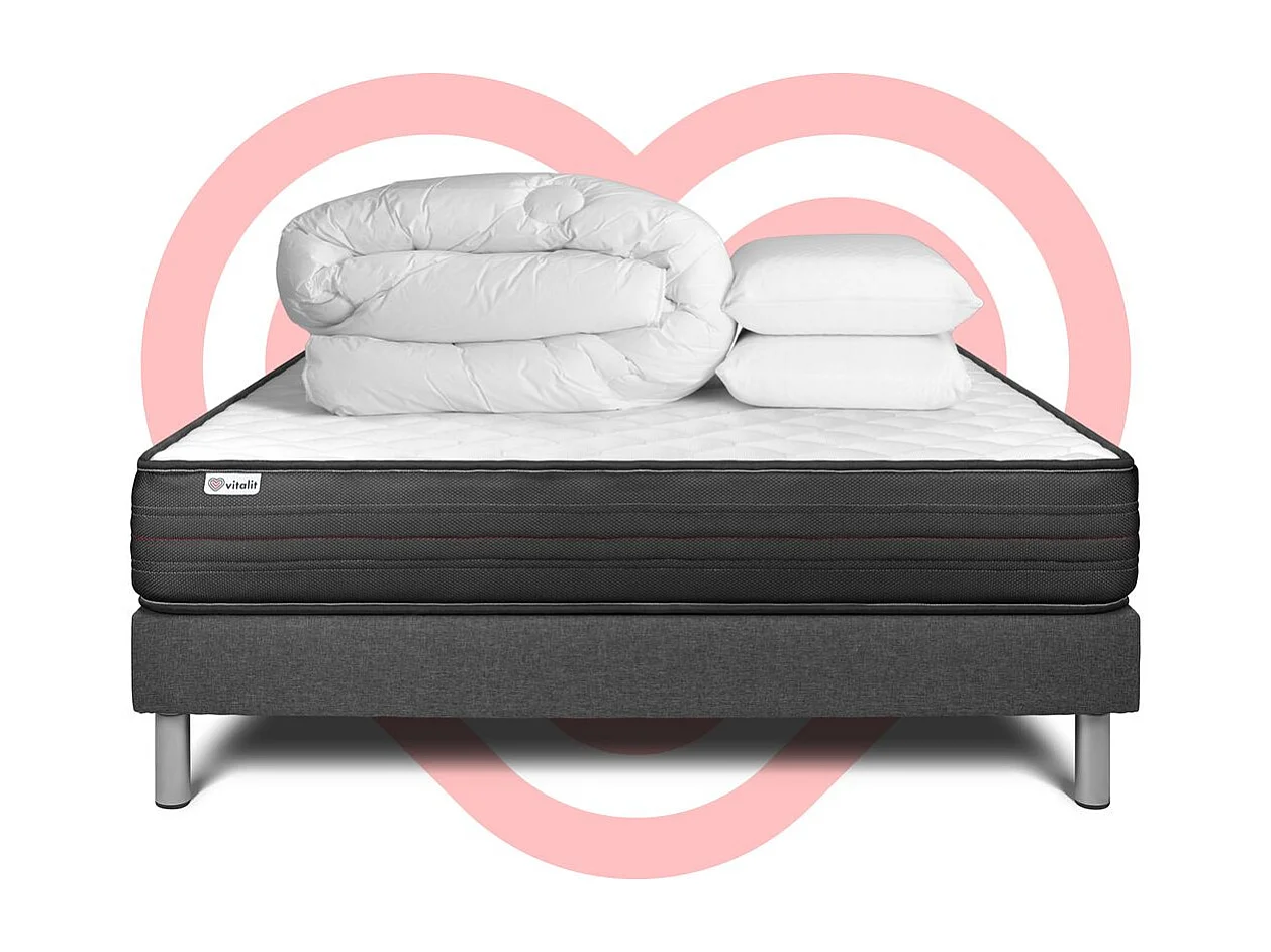 Pack prêt à dormir VITALPOWER 140 x 190 cm sommier Kit gris