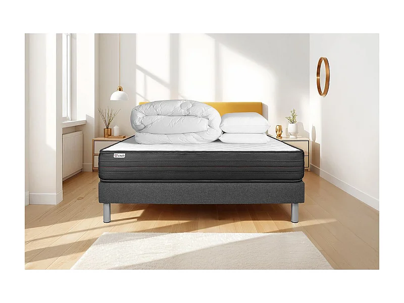 Pack prêt à dormir VITALPOWER 140 x 190 cm sommier Kit gris