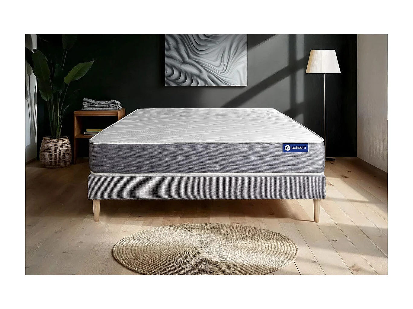 Ensemble matelas ACTIMEMO DREAM mémoire de forme 140x200 cm 5zones de confort + sommier KIT gris