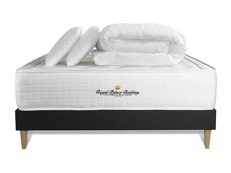 Komplettpaket Bett - Matratze 200x200 cm + Boxspringbett mit Lattenrost (im Set) + 2 Kopfkissen + Bettdecke - Buckingham