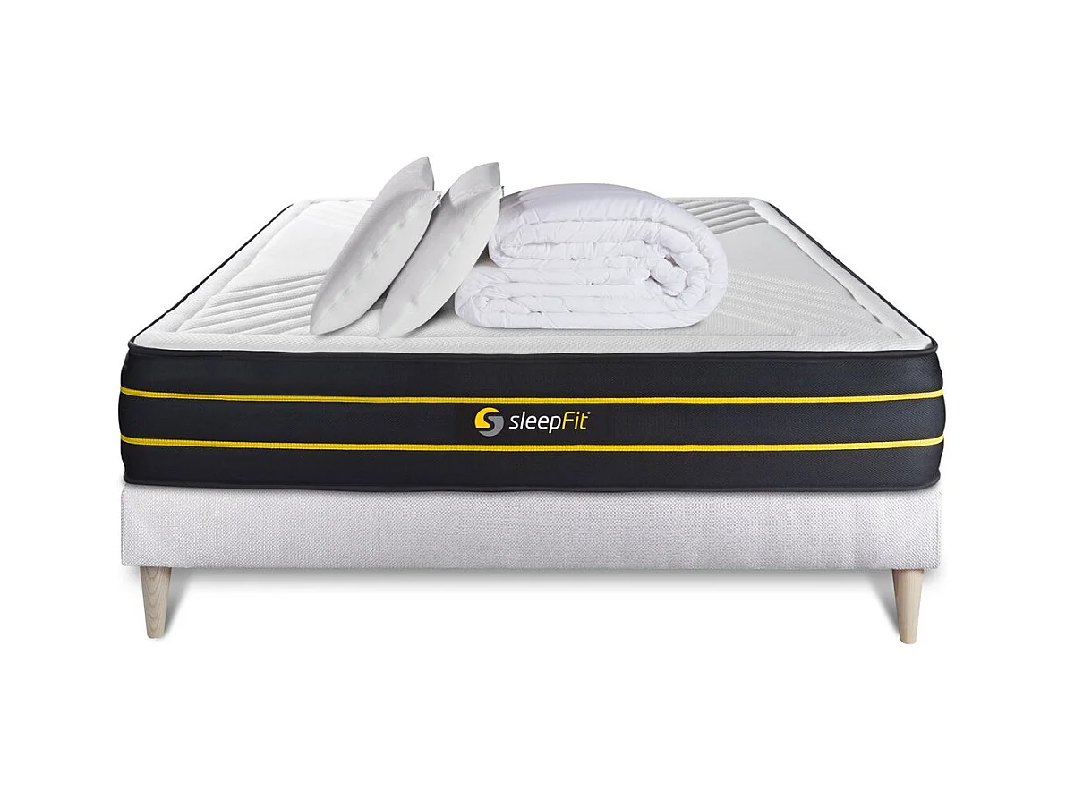 Pack matelas ULTRA 140x190 + sommier blanc + Couette + 2 oreillers