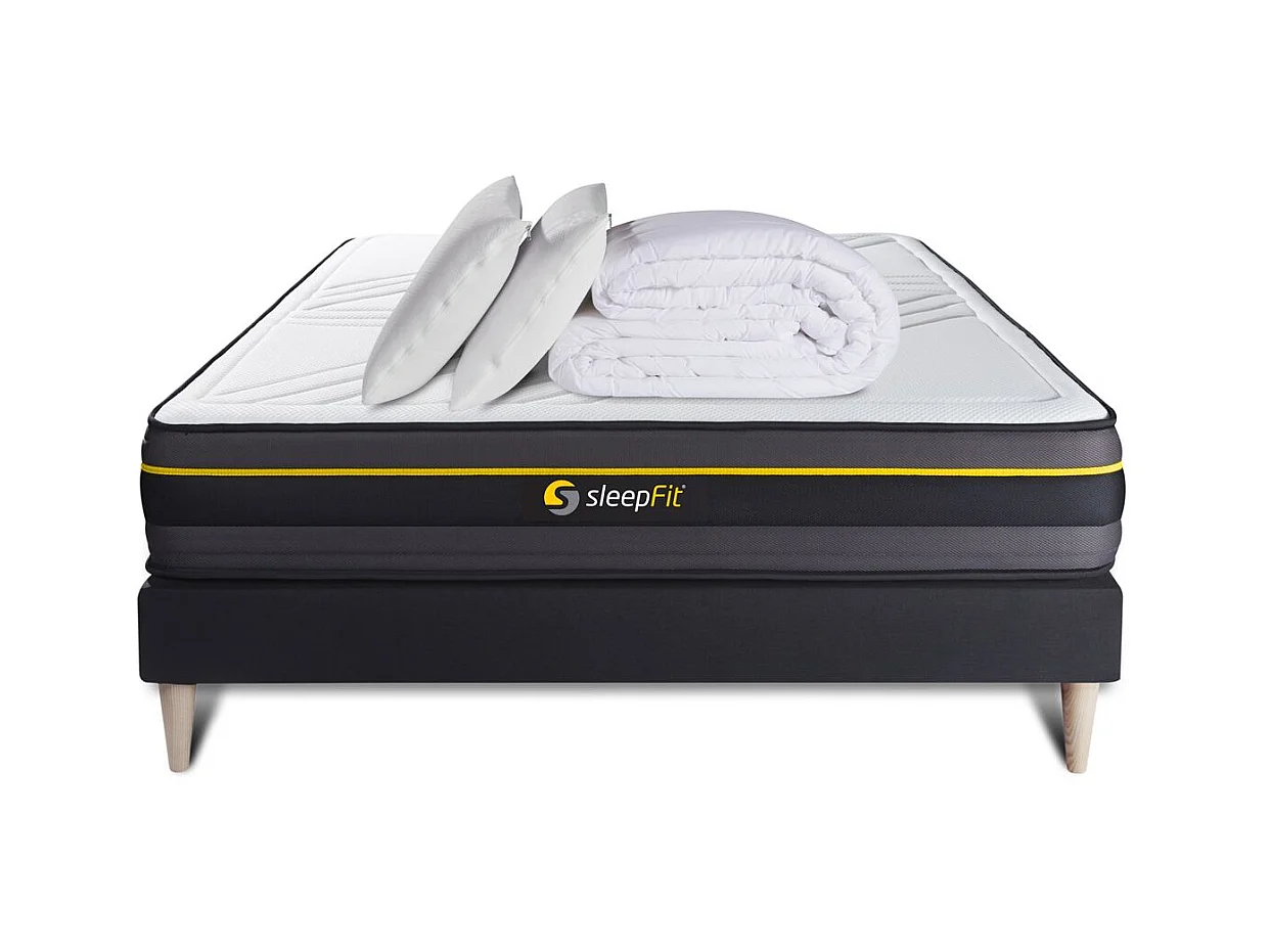 Pack prêt à dormir 180x200 matelas ACTIVE + sommier kit noir + 2 oreillers mémoire de forme 60x40cm + Couette Percale 260x240cm
