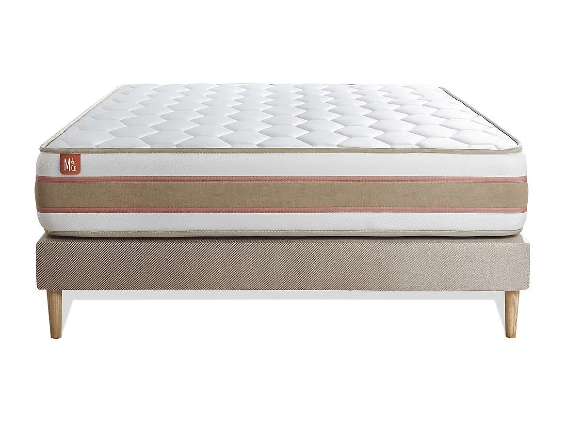 Ensemble LE DÉLICAT 200x200cm Ressorts ensachés + Mémoire de forme 5 zones de confort - Ep. 26cm + sommier kit Beige