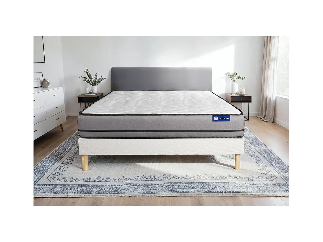 Ensemble matelas ACTIFLEX NIGHT 140x200cm RESSORTS ENSACHES 3zones de confort + sommier KIT blanc