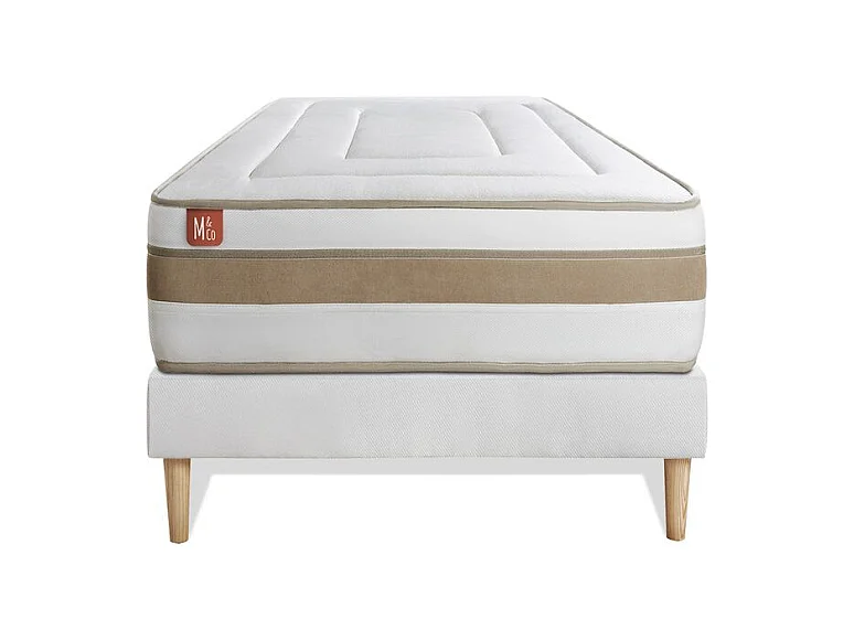 Ensemble LE RAFFINÉ 90x190cm Ressorts ensachés + Mémoire de forme BioVisco - Maxi épaisseur 26cm + sommier kit Blanc