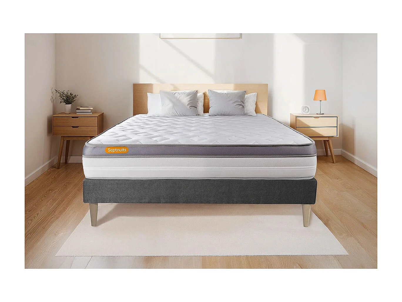 Matelas + sommier gris 90x190 Memo Zen Mousse à mémoire de forme 5 zones de confort MAXI épaisseur