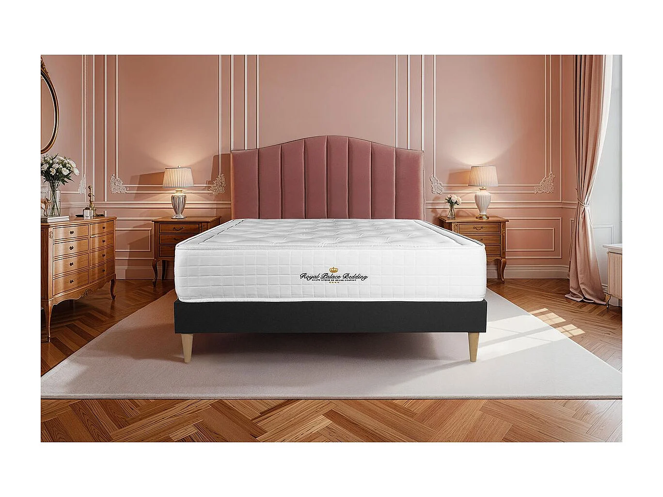 Ensemble matelas à mémoire de forme maxi épaisseur Buckingham 200x200 sommier KIT noir