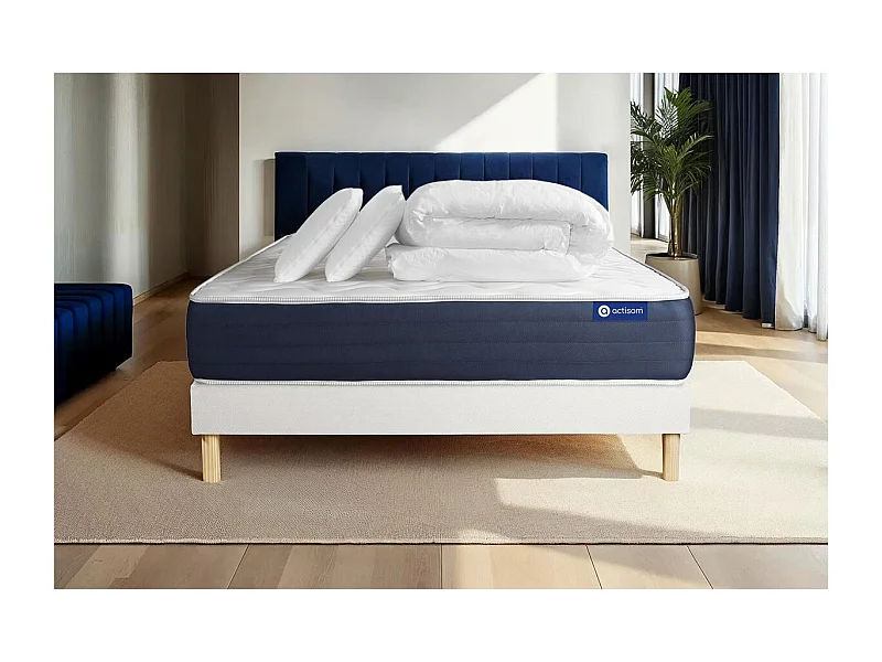 Compleet bedpakket - Matras 140x200 cm + Boxspring met lattenbodem (in kit) + 2 kussens + Dekbed - Actiflex Sleep