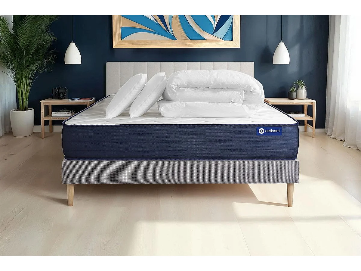 Pacchetto letto completo - Materasso 140x190cm + Box spring con doghe (kit) + 2 cuscini + Piumino - Actiflex Life