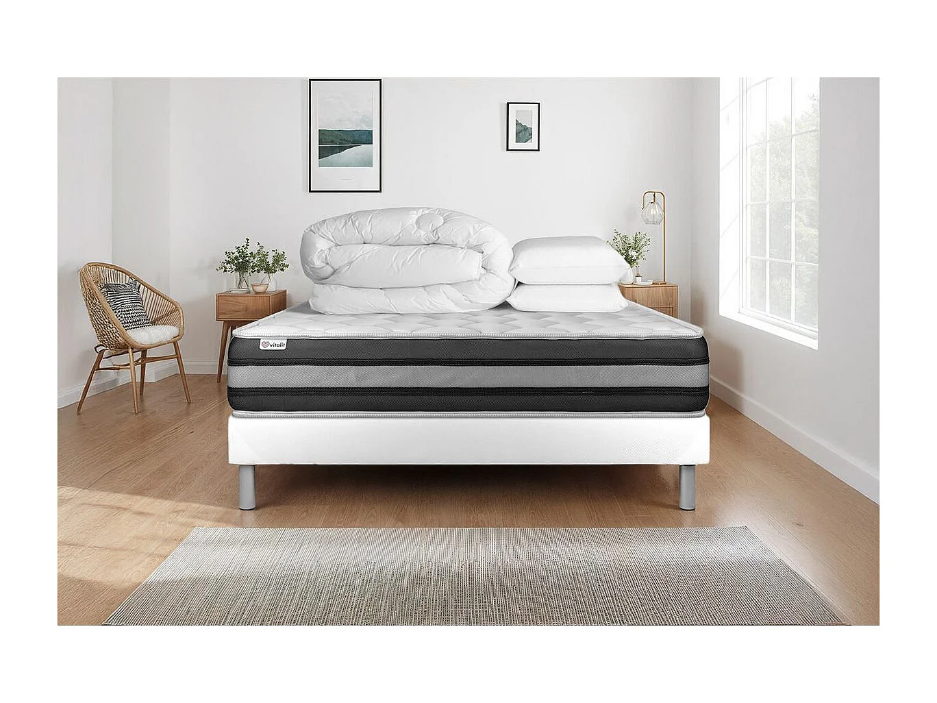 Pack prêt à dormir VITALSPRING ZEN 140 x 200 cm sommier Kit blanc