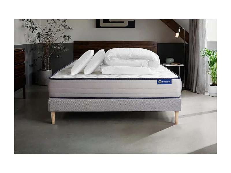 Pacchetto letto completo - Materasso 160x200cm + Box spring con doghe (kit) + 2 cuscini + Piumino - Actilatex Form