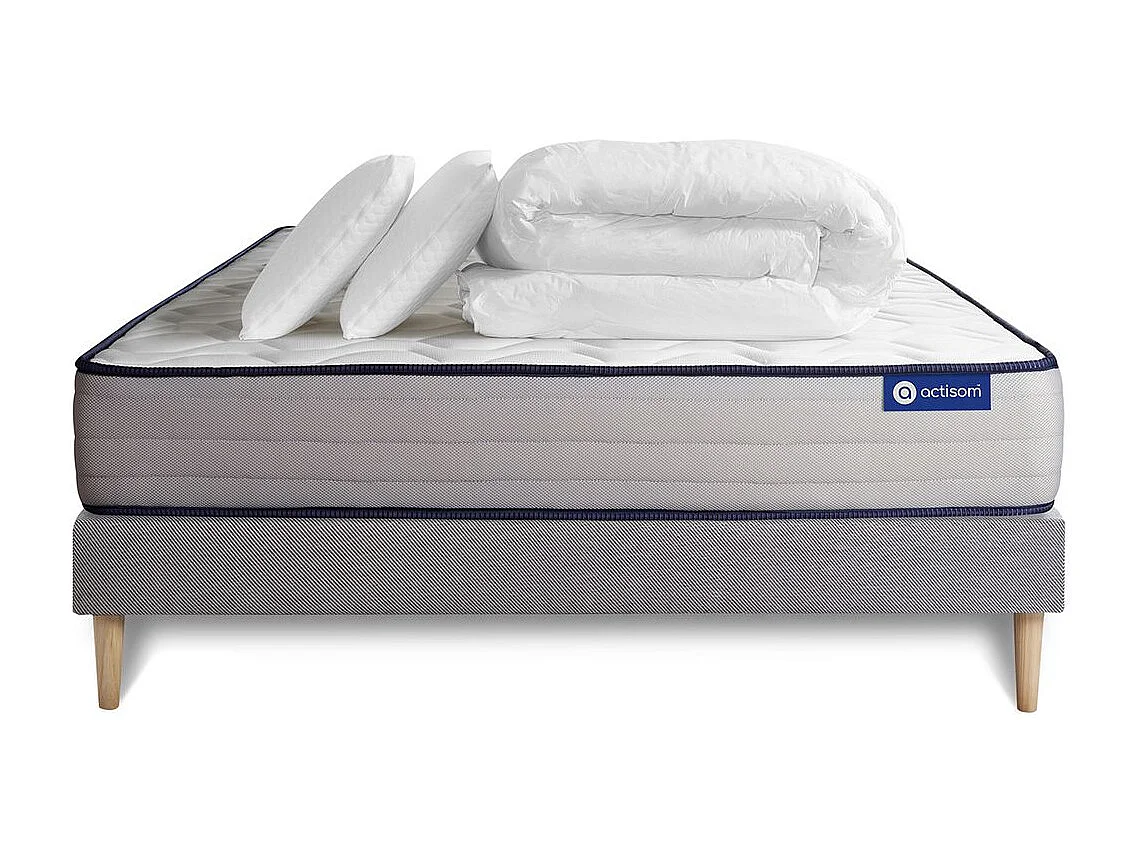Pack prêt à dormir matelas Latex et Mémoire de forme ACTILATEX FORM 160x200 cm + sommier KIT gris + 2 oreillers + couette
