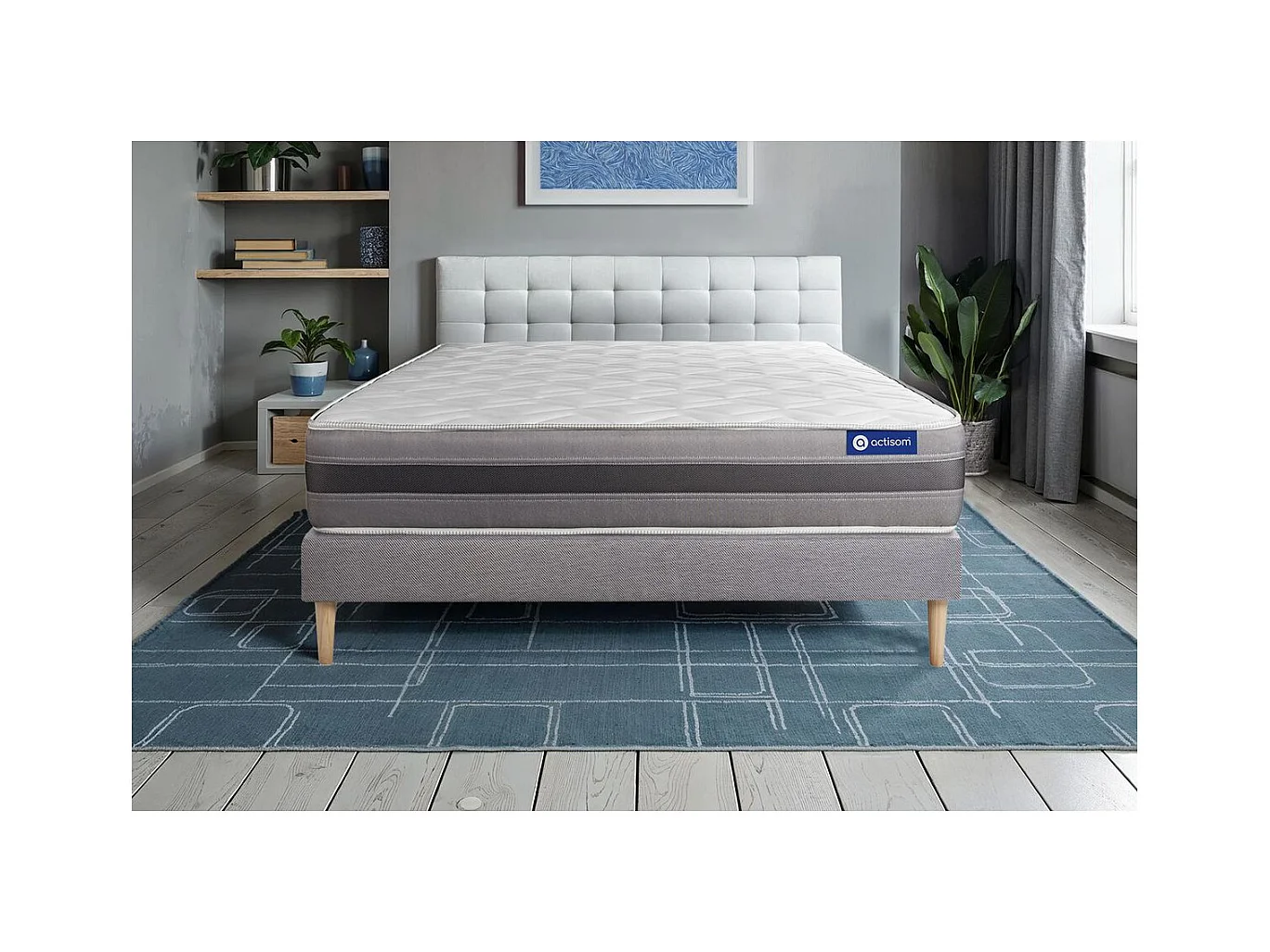 Ensemble matelas ACTIMEMO RELAX mémoire de forme 180x200 cm Maxi épaisseur 5zones de confort + sommier KIT gris