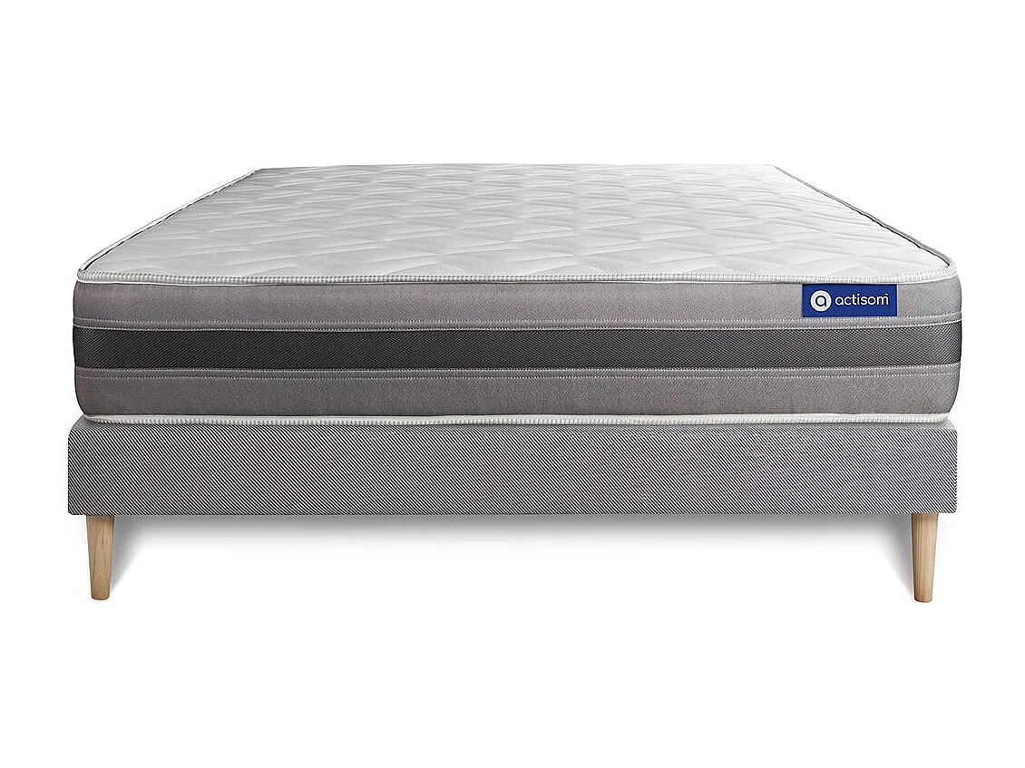 Ensemble matelas ACTIFLEX RELAX Ressorts ensachés + mémoire de forme 140x200 Max épaisseur 5zones confort + sommier KIT gris