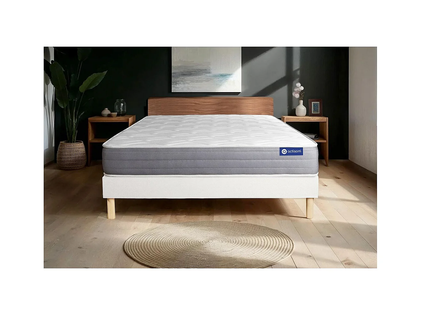 Ensemble matelas ACTIFLEX DREAM Ressorts ensachés et mémoire de forme 180x200 cm 5zones de confort + sommier KIT blanc