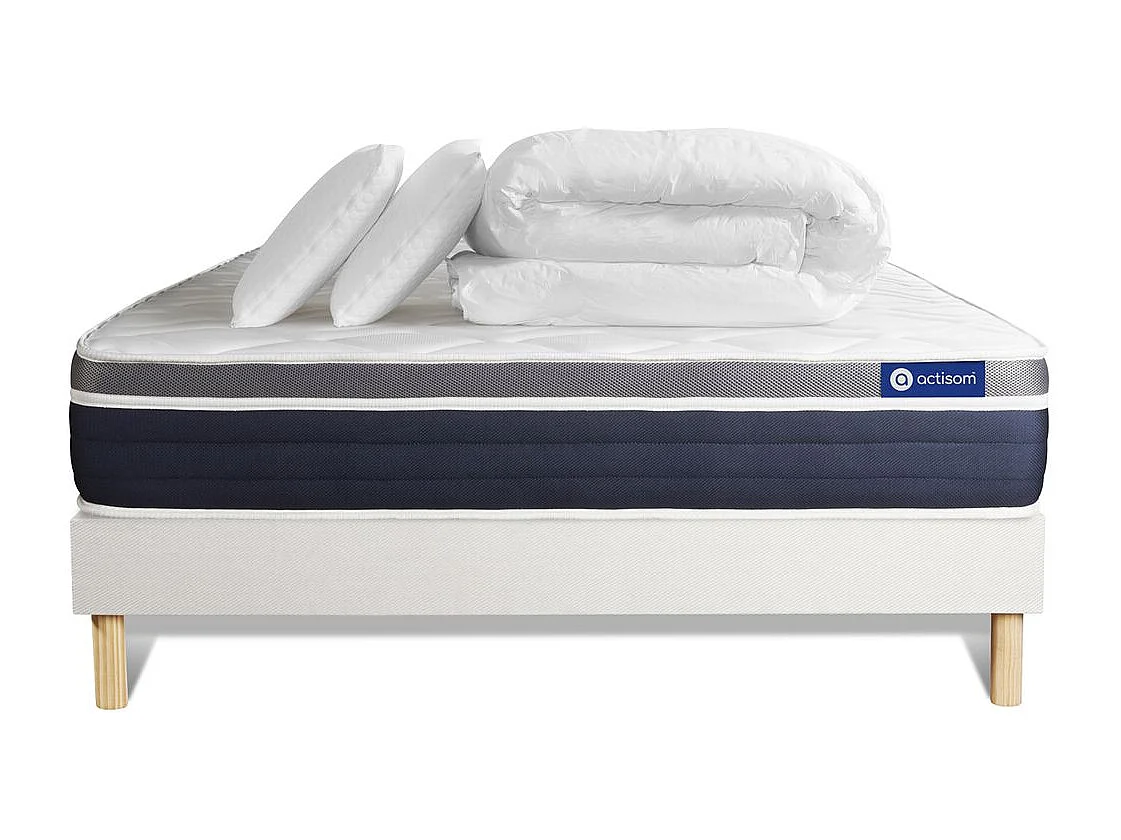 Pacchetto letto completo - Materasso 160x200cm + Box spring con doghe (in kit) + 2 cuscini + Piumino - Actiflex Confort