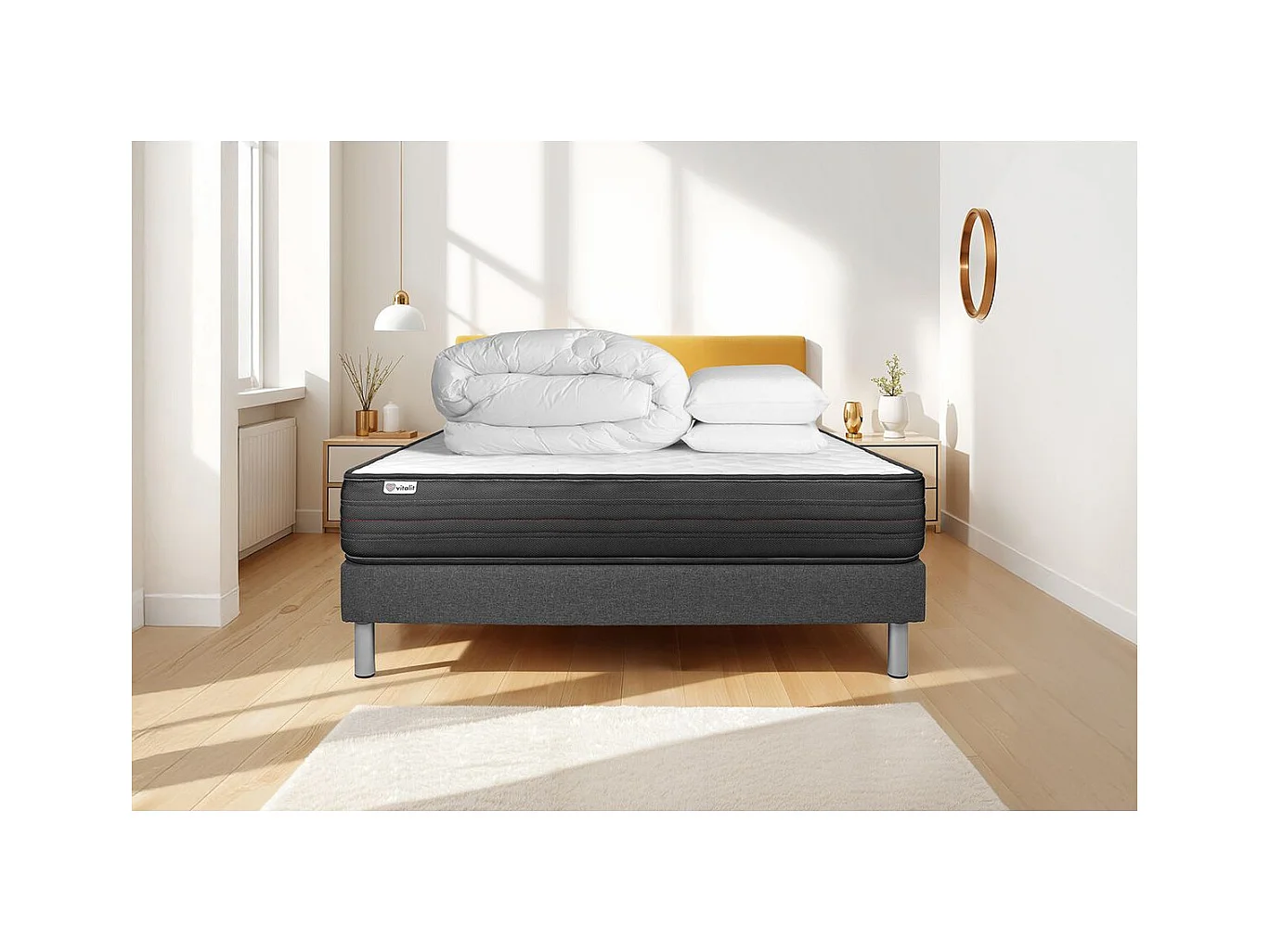 Pack prêt à dormir VITALPOWER 180 x 200 cm sommier Kit gris