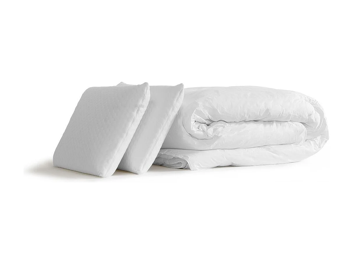 Pack matelas + sommier gris 140x190 Memo Zen Mousse à mémoire de forme 5 zones de confort MAXI épaisseur + Couette + 2 oreillers