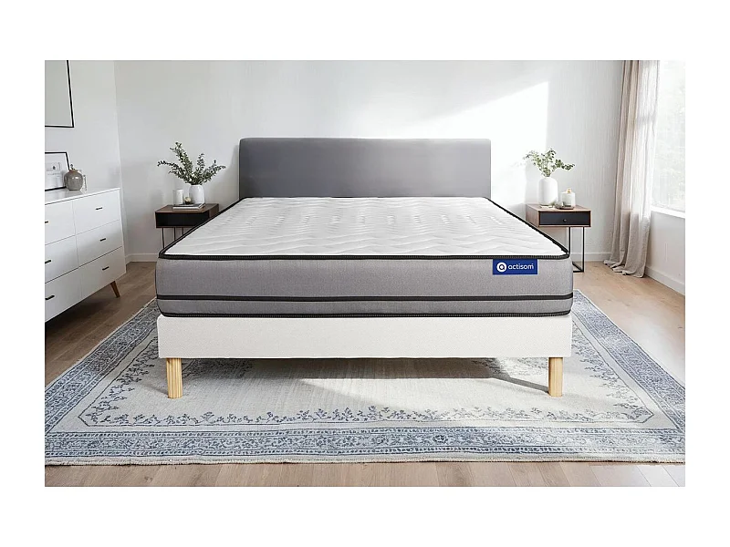 Ensemble matelas ACTIFLEX NIGHT 140x190cm RESSORTS ENSACHES 3zones de confort + sommier KIT blanc