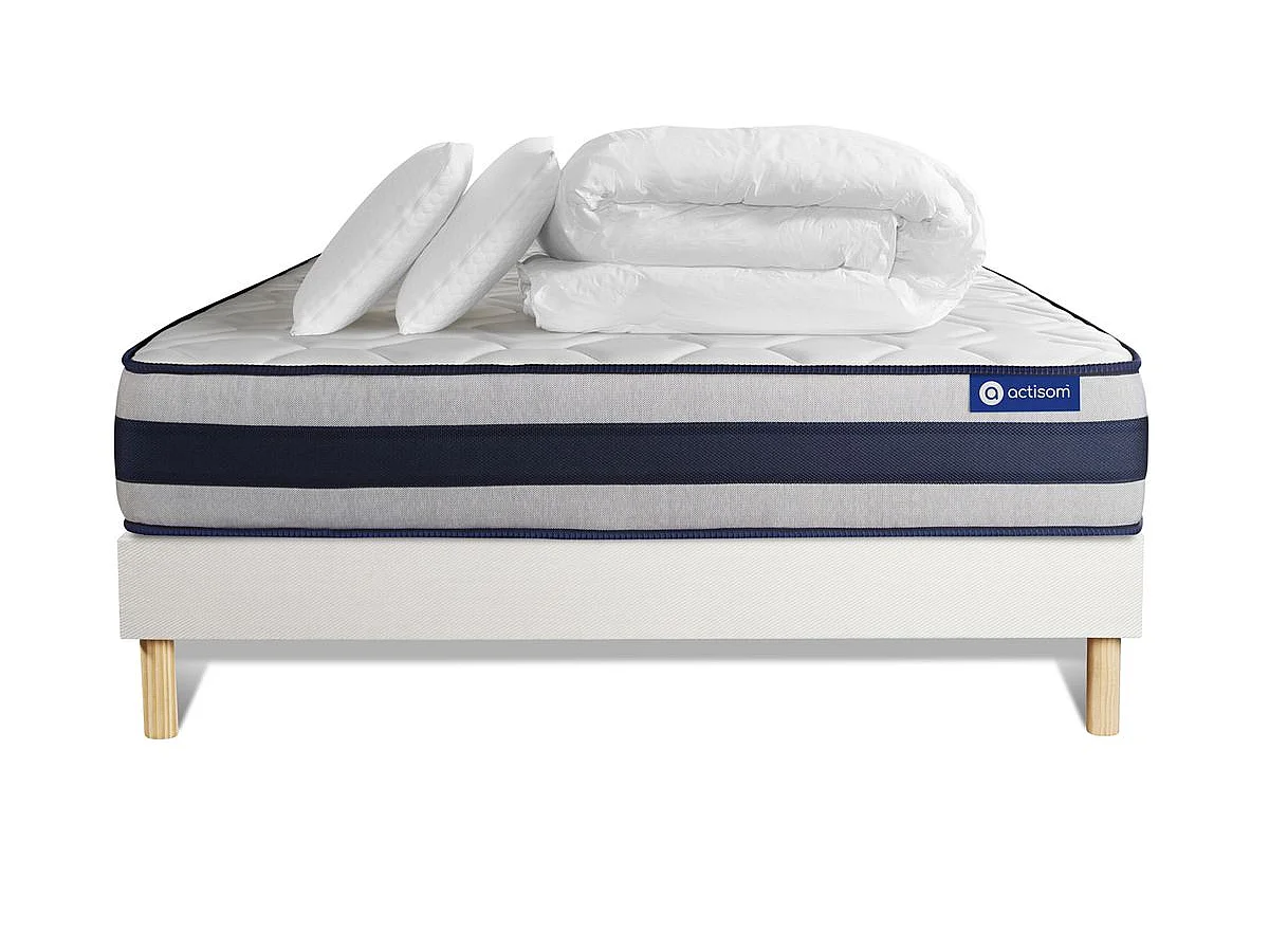 Pacchetto letto completo - Materasso 180x200cm + Box spring con doghe (kit) + 2 cuscini + Piumino - Actilatex Ergo
