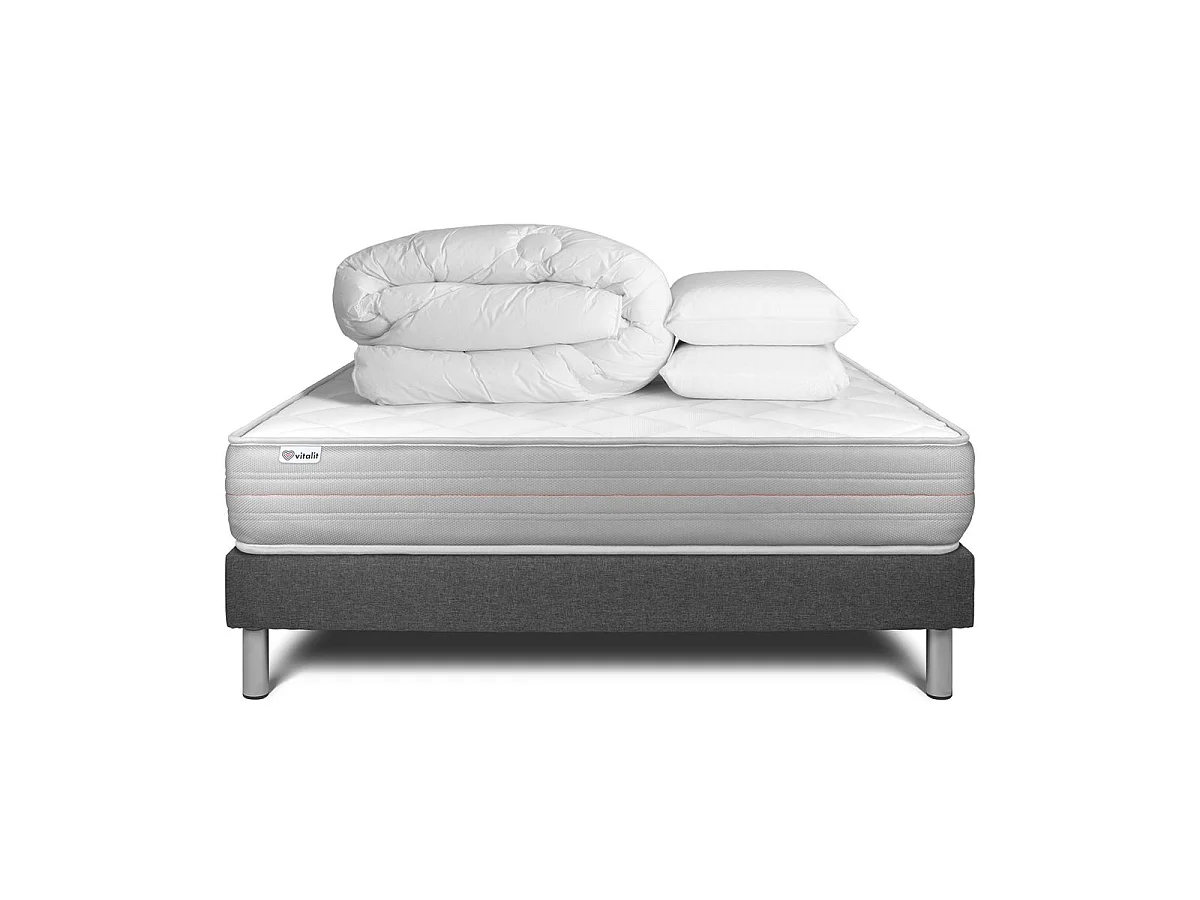 Pack prêt à dormir VITALMEMO 160 x 200 cm sommier Kit gris