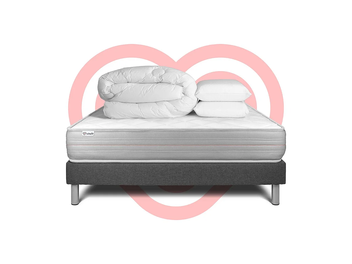 Pack prêt à dormir VITALMEMO 160 x 200 cm sommier Kit gris