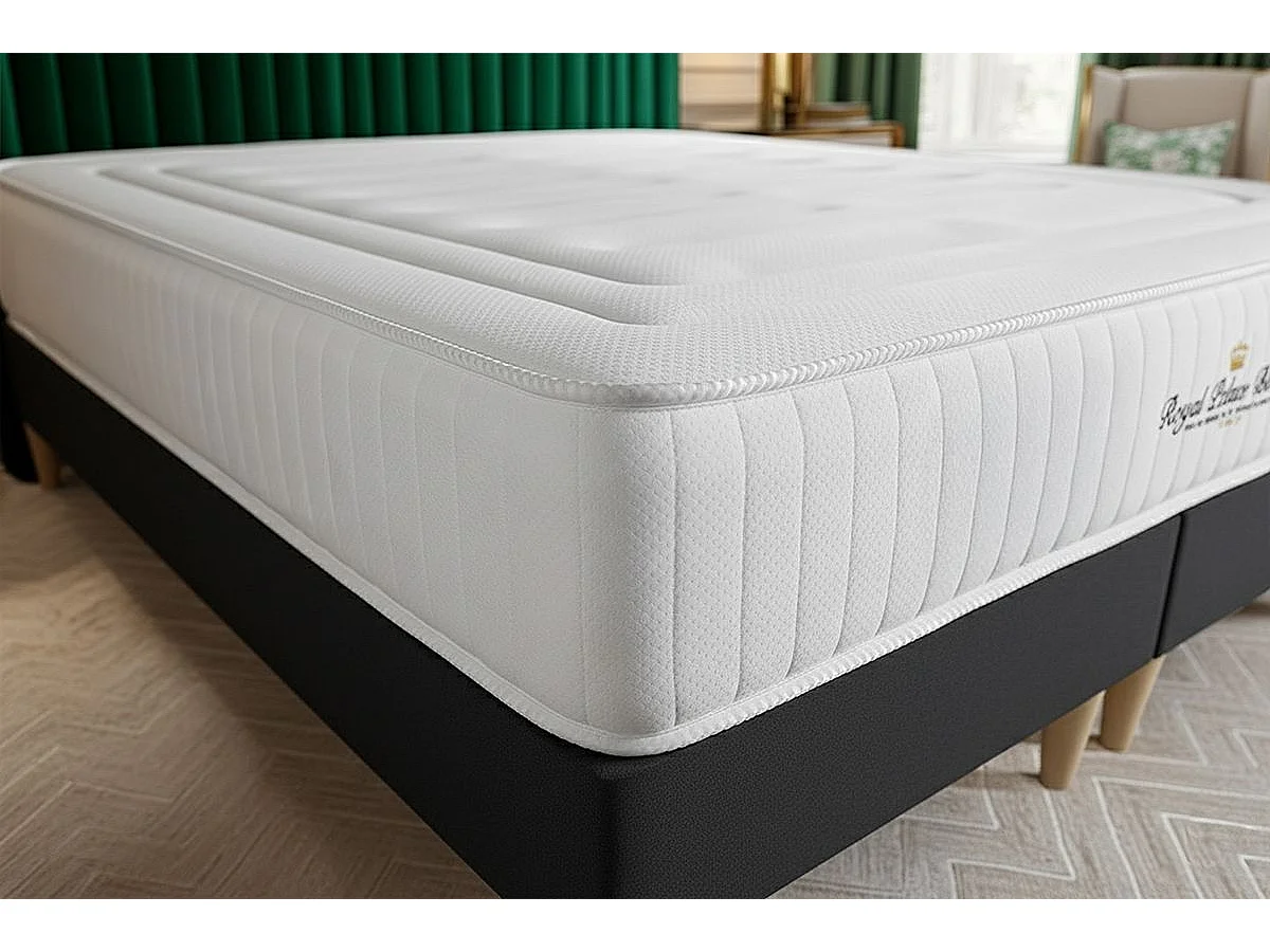 Pack prêt à dormir 200x200 matelas LANCASTER ressorts ensachés et mémoire de forme + sommier kit blanc + Couette + 2 oreillers