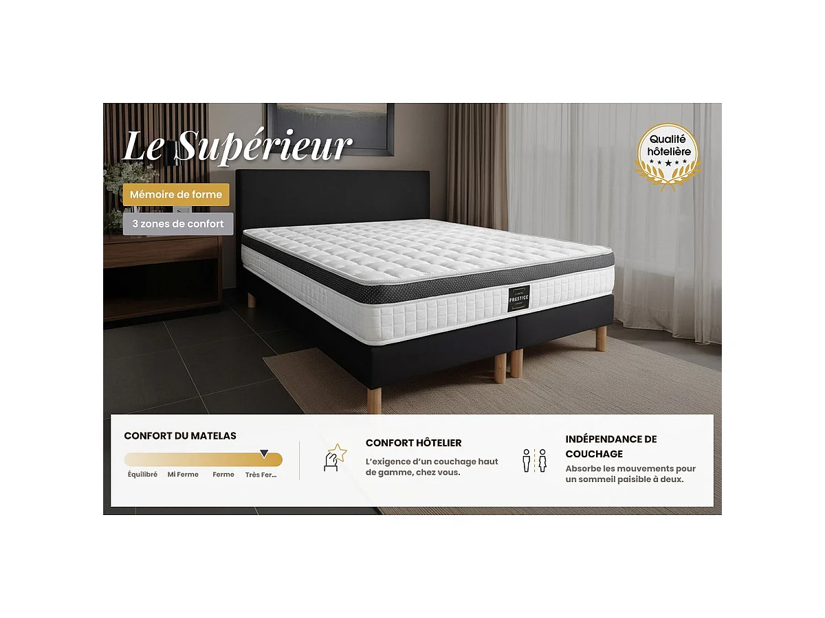 Ensemble Supérieur 140x200 Mémoire de forme 3 zones sommier noir
