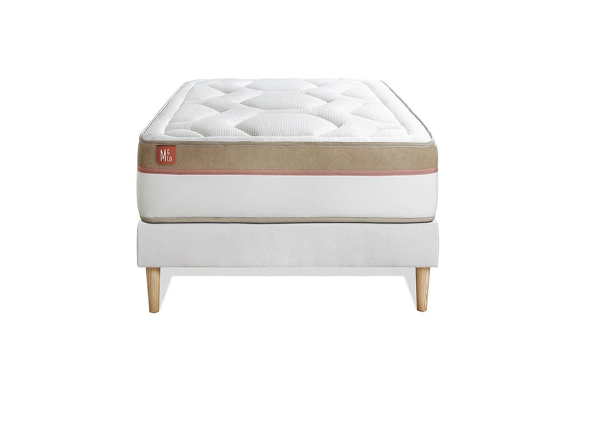 Ensemble LE COSY 90x190cm Mémoire de forme 7 zones de confort - Ep. 30cm + sommier Blanc