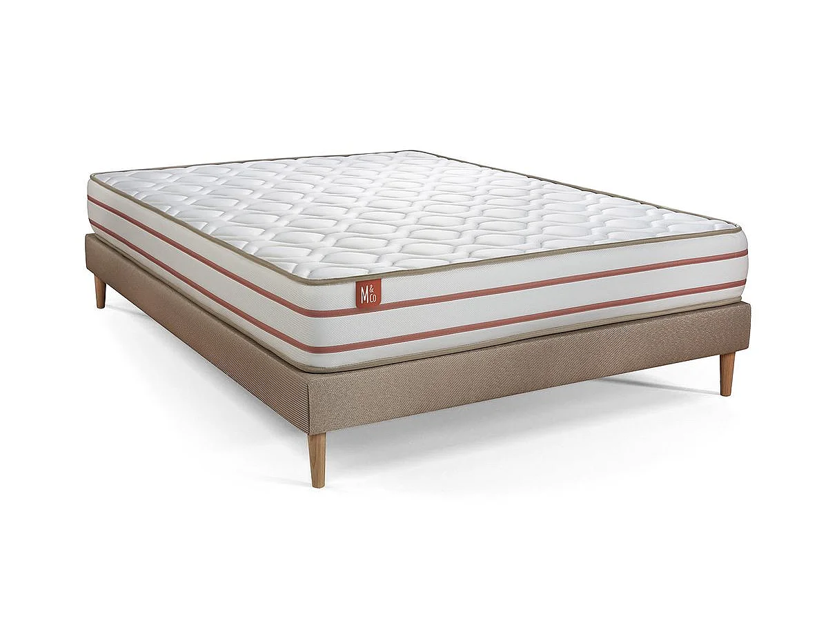 Pack prêt à dormir matelas LE DOUX 140x190cm Mémoire de forme - Ep. 24cm + sommier Beige + 2 oreillers + couette 240x220cm