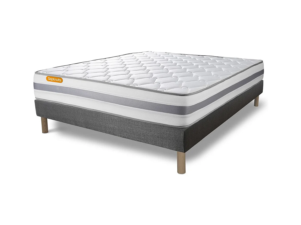 Matelas + sommier gris 140x190 Memo Spring Ressorts ensachés 3 zones de confort MAXI épaisseur