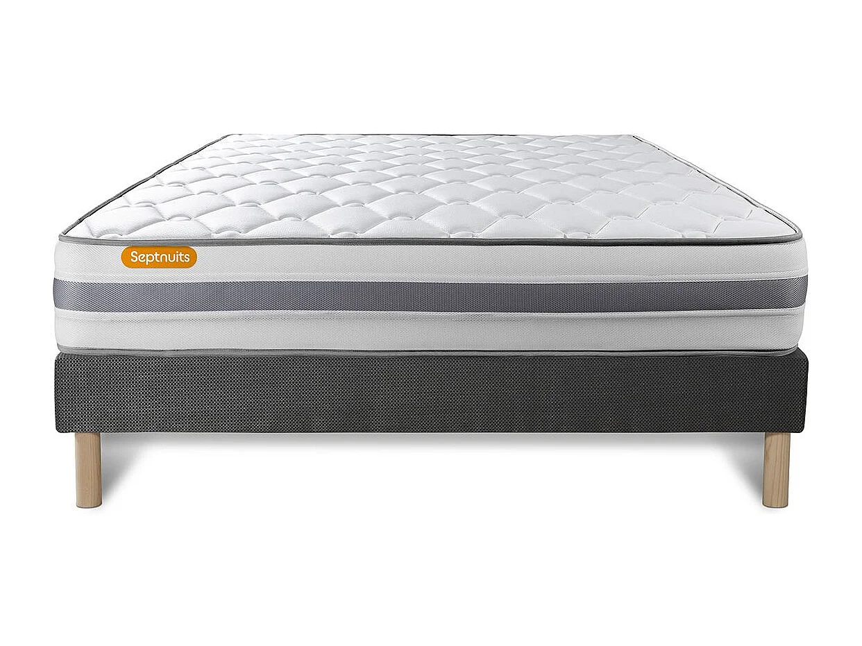 Matelas + sommier gris 140x190 Memo Spring Ressorts ensachés 3 zones de confort MAXI épaisseur