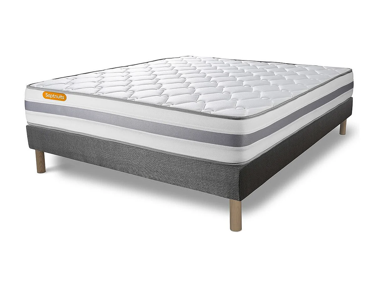 Matelas + sommier gris 140x190 Memo Spring Ressorts ensachés 3 zones de confort MAXI épaisseur