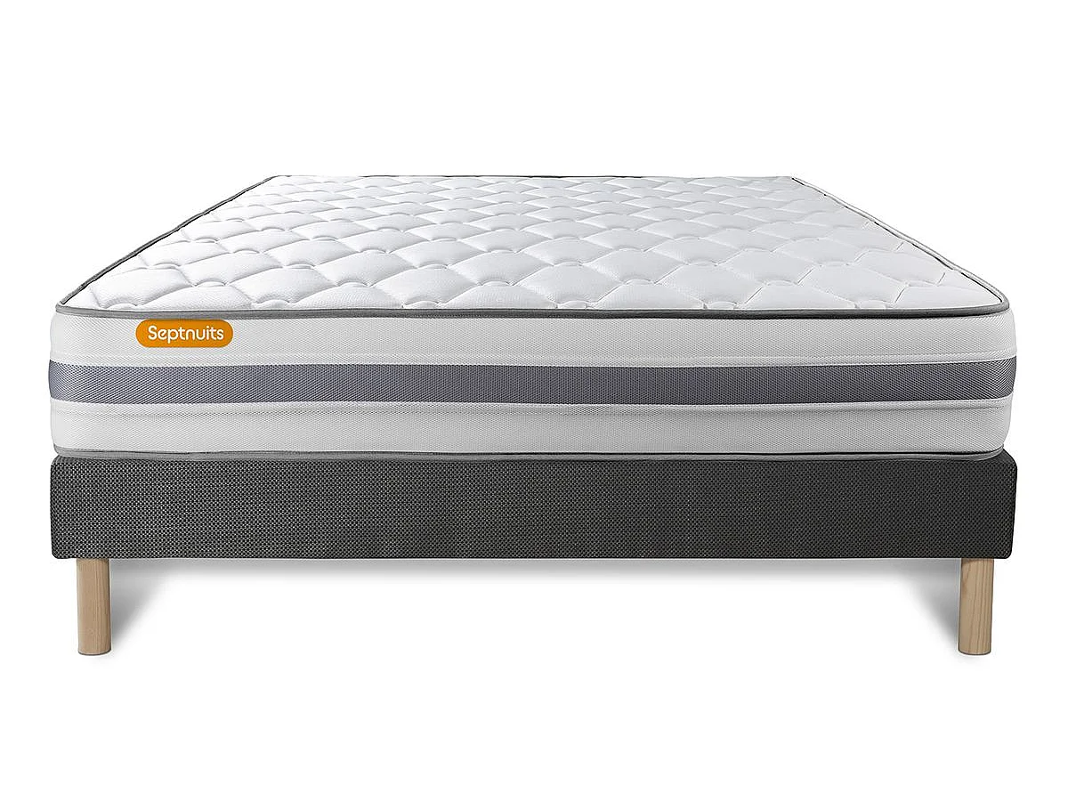 Matelas + sommier gris 140x190 Memo Spring Ressorts ensachés 3 zones de confort MAXI épaisseur