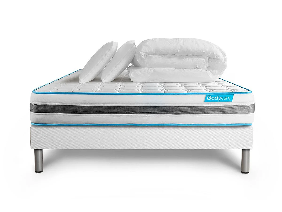 Pack 140x200 matelas BodyFlex + sommier kit blanc + Couette 240x220cm + 2 oreillers 60x40cm